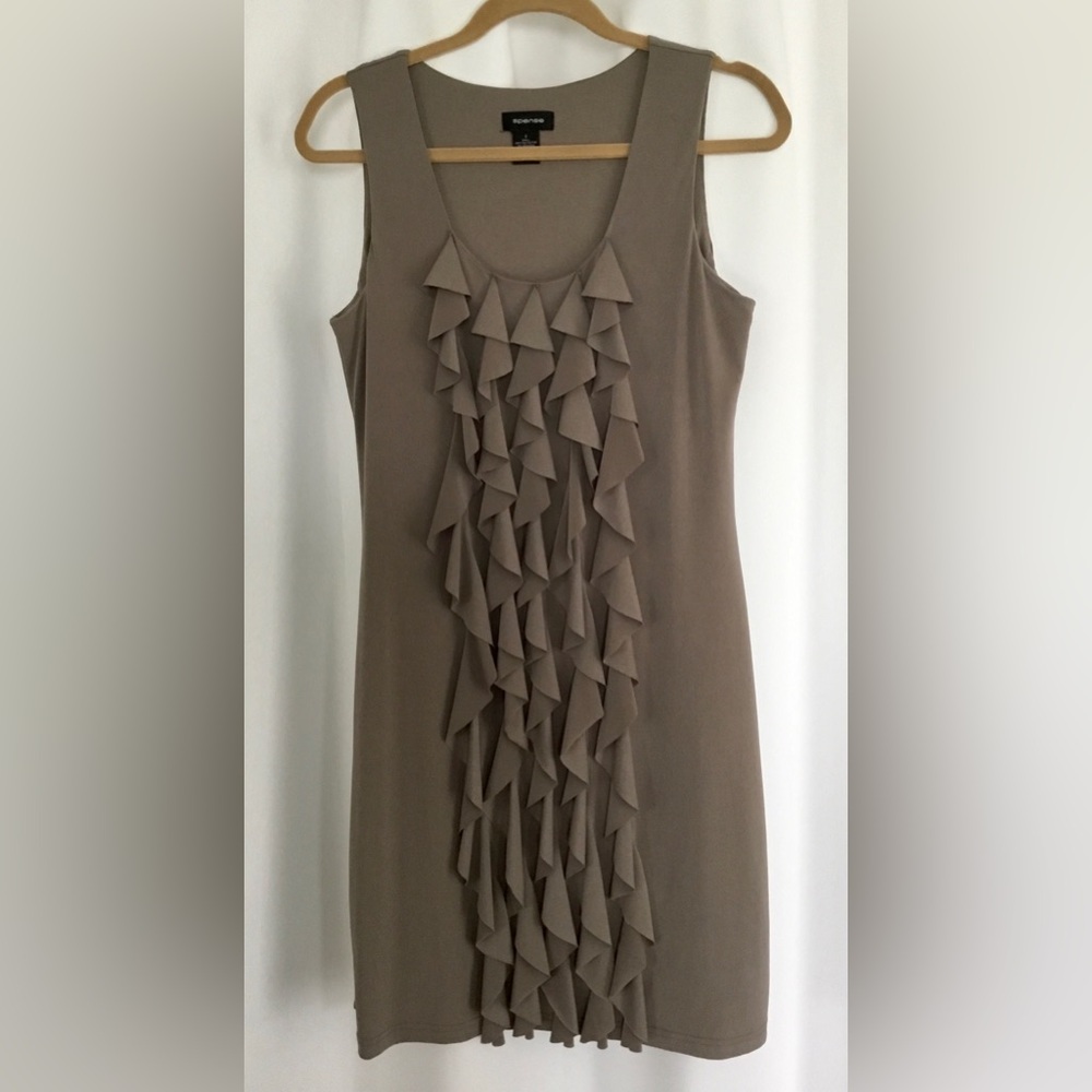 Spense Taupe Ruffle Front Sleeveless Dress